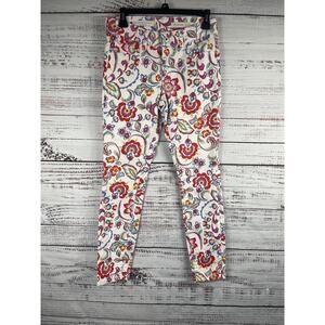 Pilcro and the Letterpress Pants Women's 26 White Floral Mid Rise Skinny Jeans
